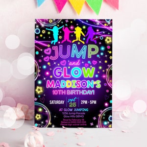GLOW JUMP INVITATION Instant Download Glow Neon Jump Party Invitation Bounce Invitation Party Neon Glow Jump and Glow Party Invitation Jump