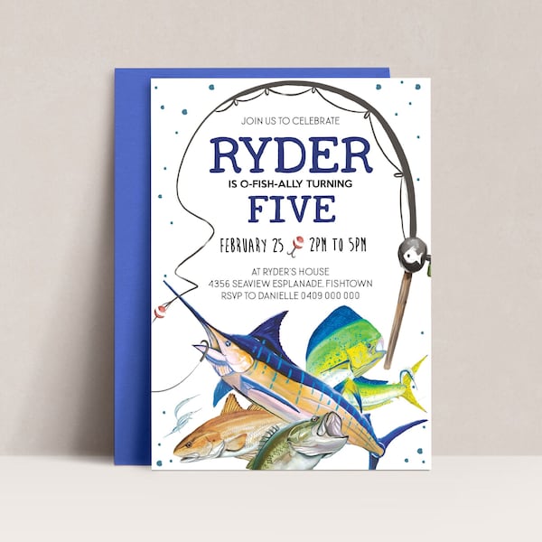 FISHING BIRTHDAY INVITATION Editable Fish Party Invitation Printable Fishing Rod Invitation Instant Download Fishing Invitation Digital