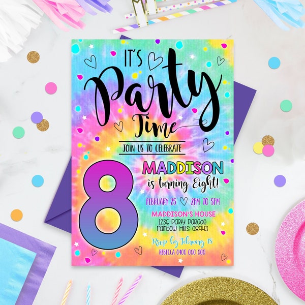 TIE DYE PARTY Invitation Instant Download Rainbow Tie Dye Birthday Invitations Editable Tie Dye Party Invitations Printable Tie-Dye Party