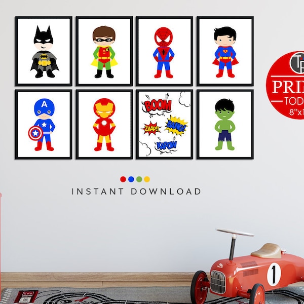 SUPERHERO PRINTS Superhero Wall Art Instant Download Superhero Bedroom Printable Superhero Wall Art Superhero Superhero Party Decorations