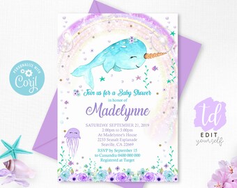 narwhal baby shower invitations