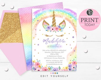 unicorn birthday invitation etsy
