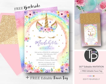unicorn party invitations etsy