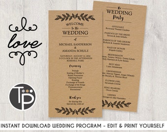 custom wedding program rustic ceremony wedding program order of