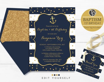 nautical baptism invitation instant download boy baptism etsy