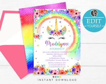 unicorn party invitations etsy
