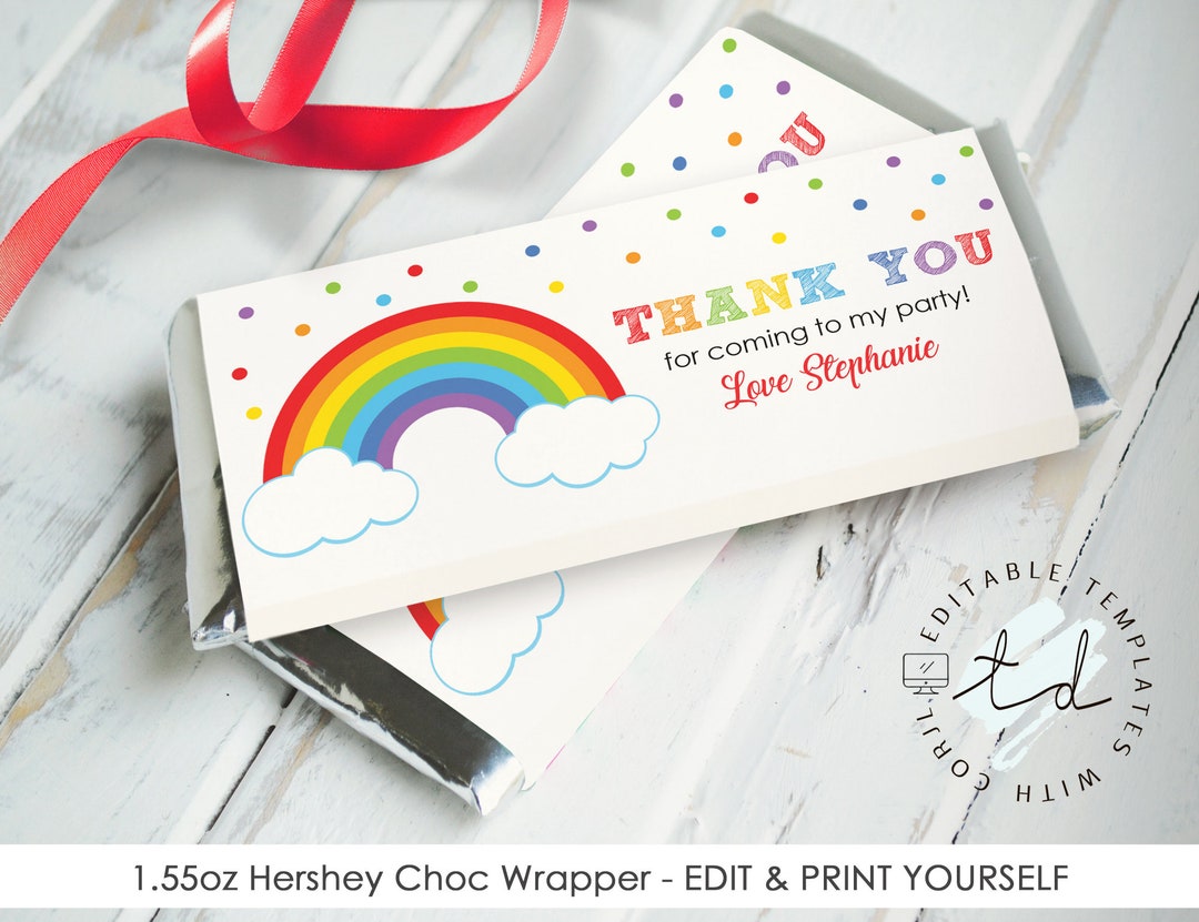 RAINBOW Candy Bar Wrappers Editable RAINBOW Favors Printable Rainbow ...