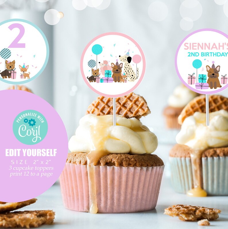 DOG Cupcake Toppers Instant Download Dog Pawty Cupcake Toppers - Etsy