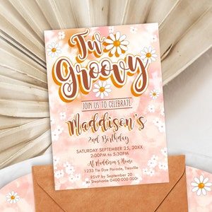 TWO GROOVY Invitation Instant Download Daisy 2nd Birthday Invitations Editable Daisy Party Invitations Hippy 2nd Birthday Invites Groovy