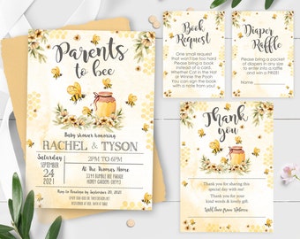 Inbjudningspaket för babyshower med bi: Solros-tema (digital nedladdning)