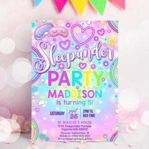 SLEEPUNDER PARTY INVITATION Sleepunder Birthday Invitation Sleepover Birthday Invitation Girl Neon Lateover Invitation Neon Rainbow Party