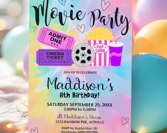 Editable Movie Party Invitation: Girl Cinema Birthday Invite (Digital Download)