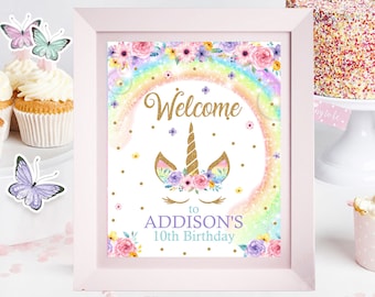 Rainbow Unicorn Welcome Sign Editable Unicorn Welcome Birthday Sign Rainbow Welcome Sign Rainbow Unicorn Decorations Rainbow Unicorn 0210