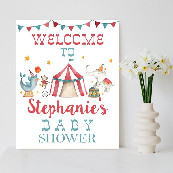 CIRCUS WELCOME Sign Instant Download Circus Baby Shower Sign Editable Circus Party Signs Printable Circus Birthday Signs Circus Baby Shower