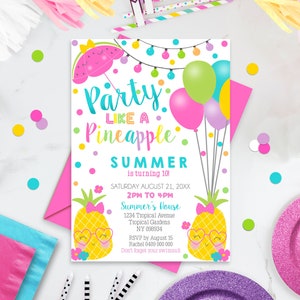 PINEAPPLE PARTY INVITATION Party like a Pineapple Invitation Summer Party Fruit Birthday Invite Tropical Pineapple Party Invite Corjl Invite