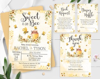 Inbjudan till babyshower med bi: Solros- och honungskruka-tema (digital nedladdning)