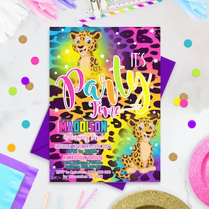 RAINBOW CHEETAH Party Invitation Editable Corjl Rainbow Baby Cheetah Invitation Instant Download Tie Dye Leopard Rainbow Birthday Invite