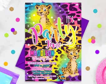 Rainbow Cheetah Birthday Party Invitation: Editable Leopard Print (Digital Download)