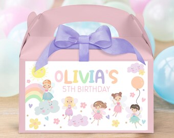 Rainbow Fairy Gable Box Label: Editable Birthday Party Favor (Digital Download)
