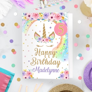 Rainbow Unicorn Birthday Card Editable Unicorn Birthday Card Instant Download Girl Birthday Card Unicorn Greeting Card Happy Birthday 0210