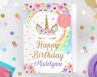 Rainbow Unicorn Birthday Card Editable Unicorn Birthday Card Instant Download Girl Birthday Card Unicorn Greeting Card Happy Birthday 0210