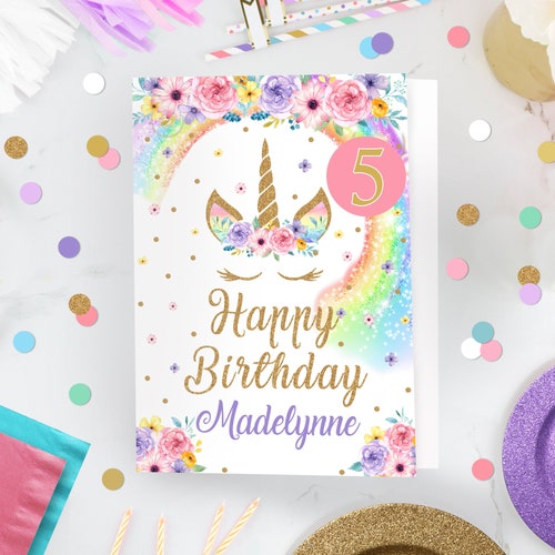 Rainbow Unicorn Birthday Card Editable Unicorn Birthday Card - Etsy