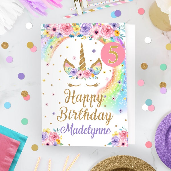 Rainbow Unicorn Birthday Card Editable Unicorn Birthday Card Instant Download Girl Birthday Card Unicorn Greeting Card Happy Birthday 0210