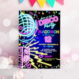 Neon Disco Party Invitation: Editable Dance Party Evite (Digital Download)