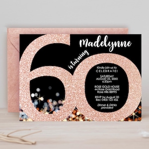 ROSE GOLD 60TH INVITATION Rose Gold 60th Birthday Invitation Female 60th Birthday Invitation Rose Gold Confetti 60th Corjl Invitation Sixty