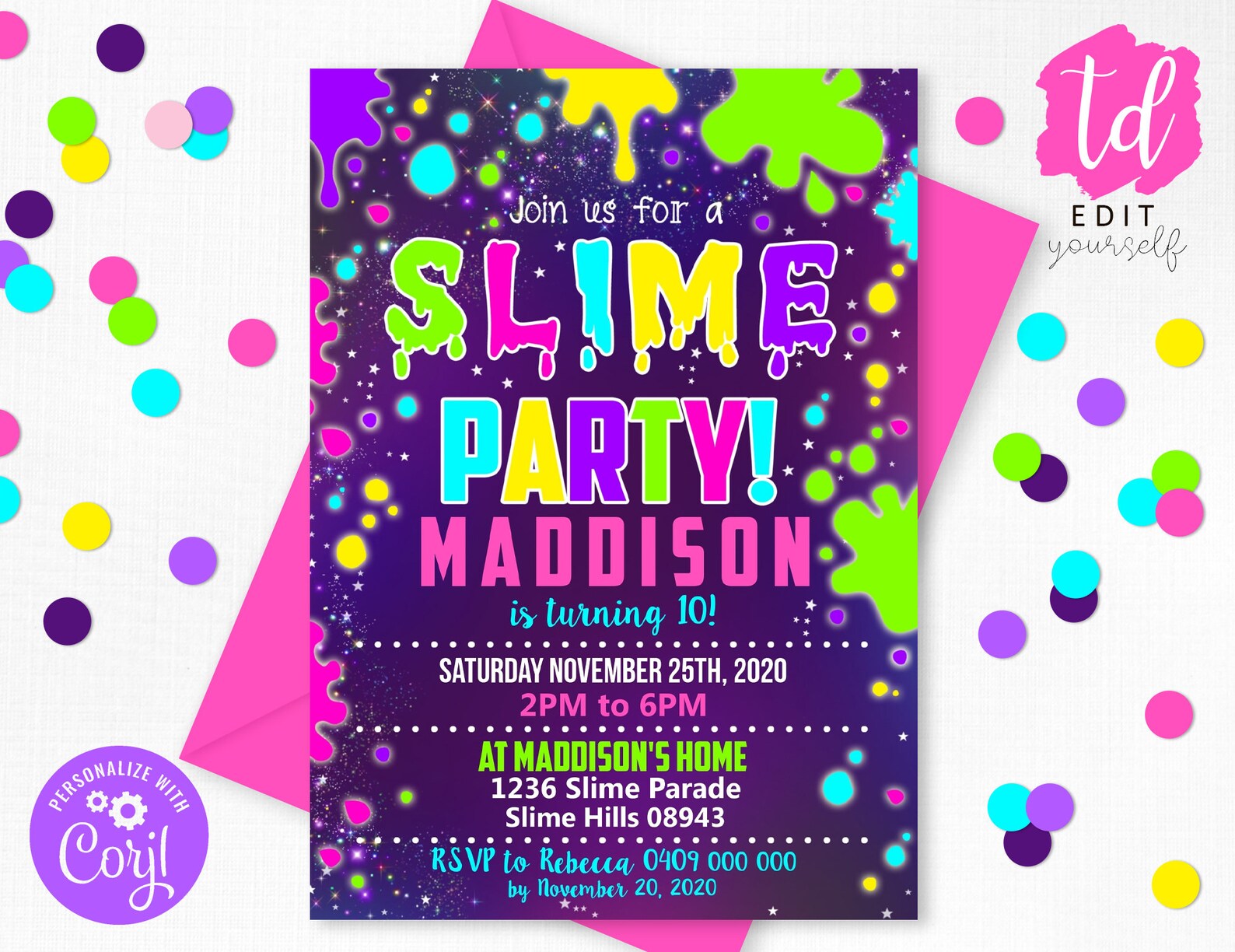 SLIME PARTY INVITATION Slime Invitations Sleep Birthday Etsy