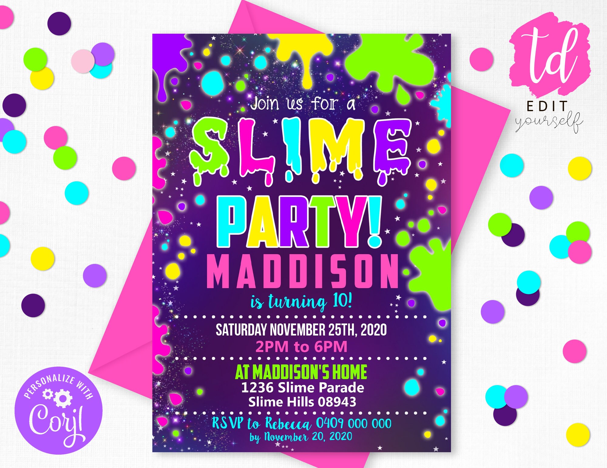 slime party invitation slime invitations sleep birthday - etsy