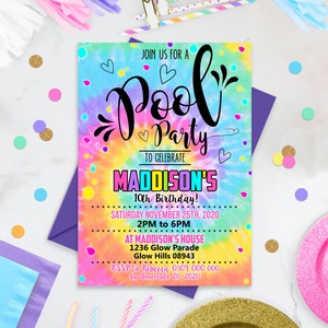 POOL PARTY Invitation Girl Tie Dye Pool Party Invitation Editable Tie Dye Pool Party Invitation Instant Download Pool Invite Paperless Post