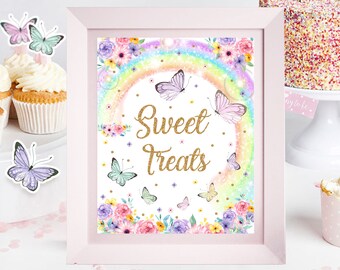Letrero de dulces de mariposa: Decoración arcoíris para baby shower (PDF)