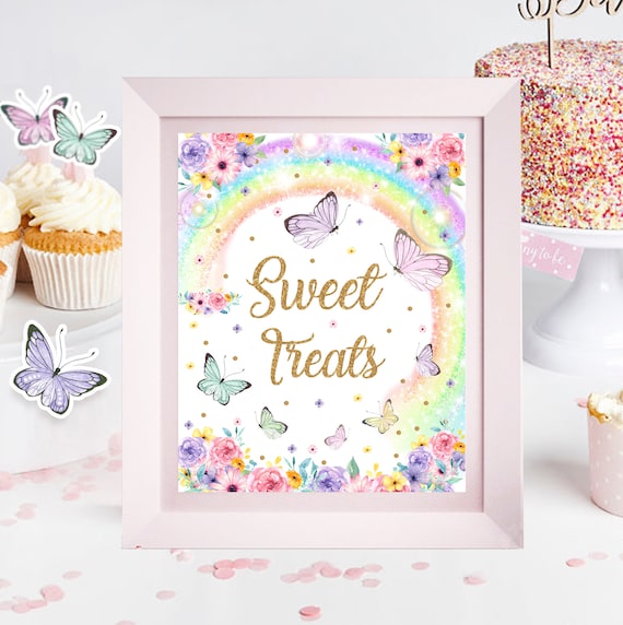 Butterfly Sweet Treats Sign: Rainbow Baby Shower Decor (PDF)
