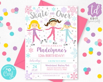 ICE SKATING PARTY Invitation Instant Download Ice Skating Invitation Ice Skating Party Ice Skating Birthday Editable Ice Skating Girl Corjl