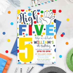 HIGH FIVE BIRTHDAY Invitation, High Five Invitation,  Editable Boy 5th Birthday, High Five Party, Boy Fifth Birthday Invitation, Hi 5, Corjl