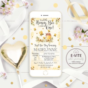 Honey Bee E-vite SMS Bee 1e verjaardagsuitnodiging Elektronische Honey Bee uitnodiging Digitale Bee Smartphone Bee Evite Online Lente E-vite