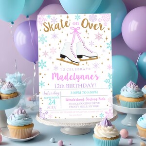 ICE SKATING INVITATION Instant Download Ice Skating Birthday Invitation Ice Skating Party Ice Skate Silver Invitation Instant Editable Corjl