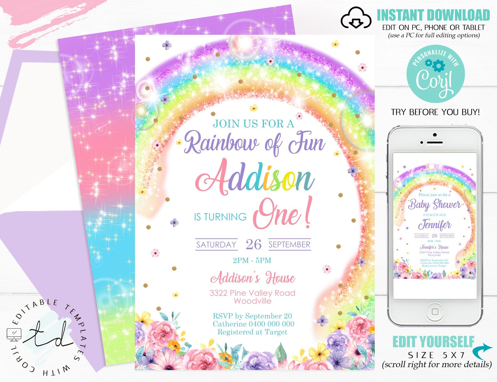 RAINBOW INVITATION Instant Download RAINBOW Invitations - Etsy