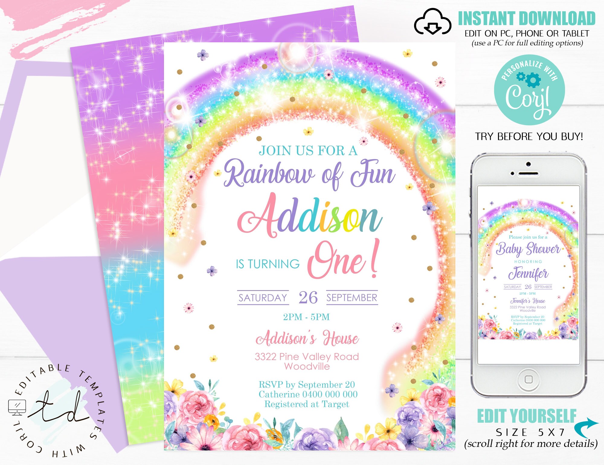 RAINBOW INVITATION Instant Download RAINBOW Invitations - Etsy