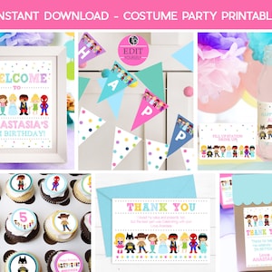 COSTUME PARTY PACKAGE Instant download Costume Party Printable Costume Party Costume themed party Girl Dress Up Party Girl Costume 0221