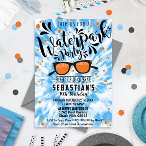 WATERPARK PARTY INVITATION Boy Tie Dye Water slide Party Invitation Editable Water Park Invitation Instant Download Waterpark Party Invite