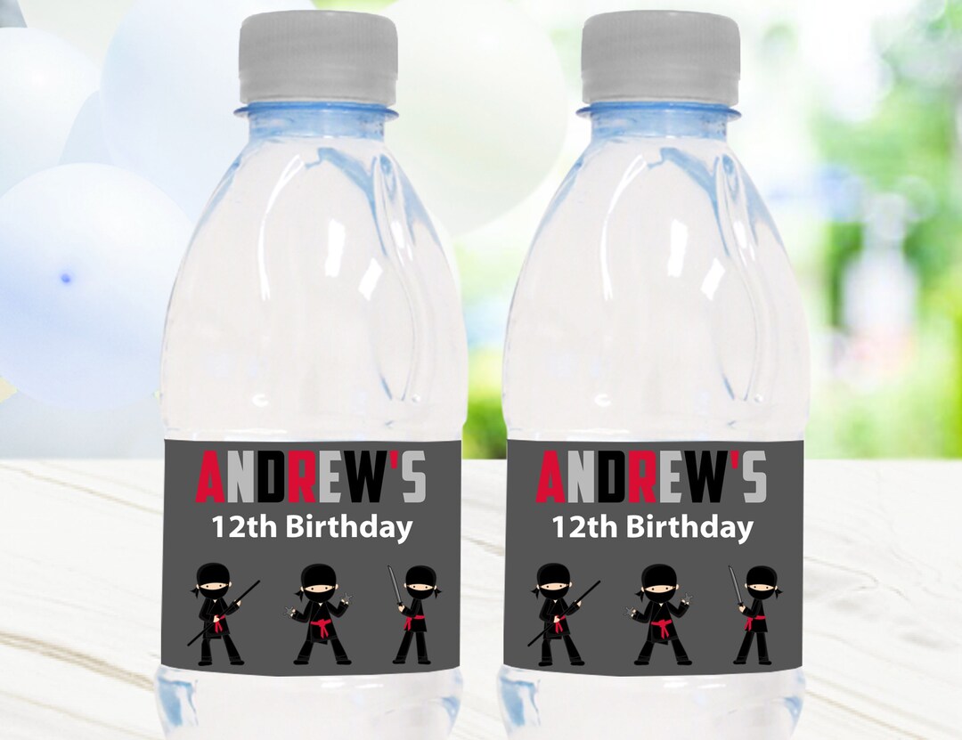 NINJA WATER BOTTLE Labels Editable Water Bottle Wrapper Printable Ninja Water Bottle Labels ...