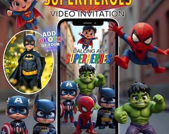 Superhero Birthday Video Invitation: Animated Boy Super Hero Photo Party Evite (MP4 Digital Download)