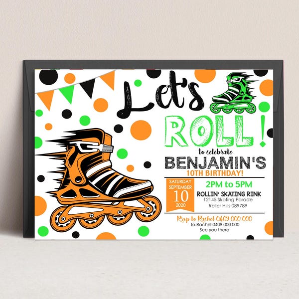 Rollerblade Birthday Invitation - Etsy
