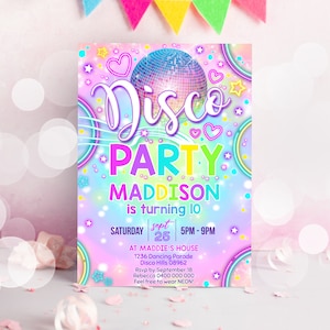 DANCE PARTY INVITATION Neon Disco Party Invitation Instant Download Disco Invitation Dance Invitation Disco Ball Invite Dance Party Corjl