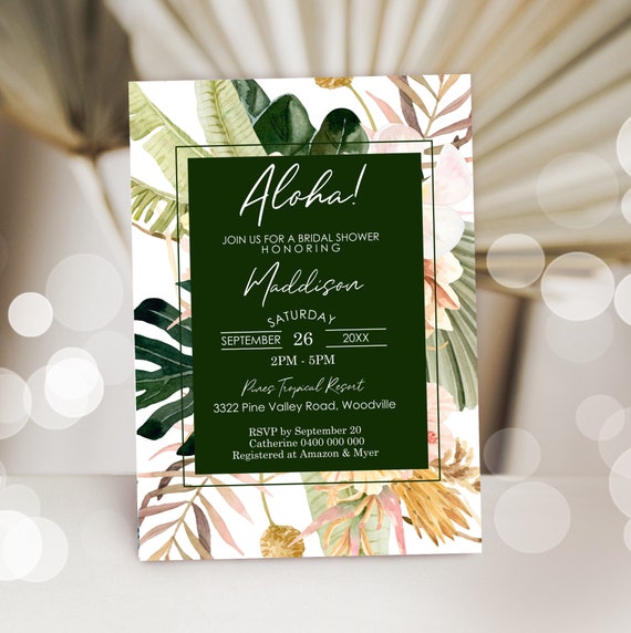 Hawaiian Theme Wedding Shower Invite Tropical Bridal Shower Invitation