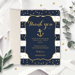 Cartão NÁUTICO DE OBRIGADO Download Instantâneo Navy Gold Anchor Obrigado Download Instantâneo Obrigado Batismo Obrigado Editável Náutico 0315