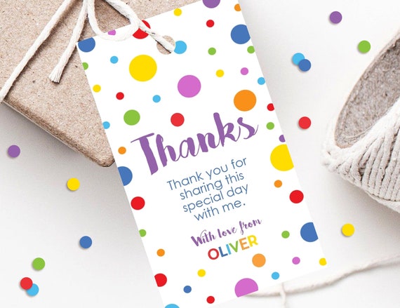 Printable Thank You Tags Instant Download Boy Confetti Favor Tags Rainbow  Confetti Party Favor Tag Editable Boy Party Boy 1st Birthday 0224 