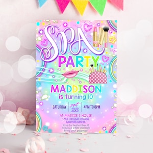 SPA PARTY INVITATION Pamper Party Birthday Invitation Spa Party Pamper Party Makeup Party Invitation Neon Pamper Party Corjl Spa Invitation